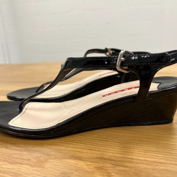 Prada Black Patent Leather Wedge Sandal - Picture 3 of 6